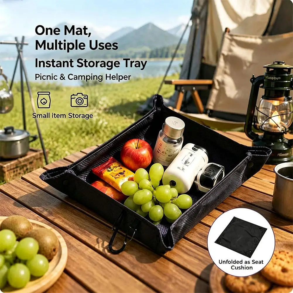 Camping Lightweight Folding Storage Mat,Mini Hiking Seat Mat, Waterproof Camping Gear Tray With Carabiner For Hiking Backpacking