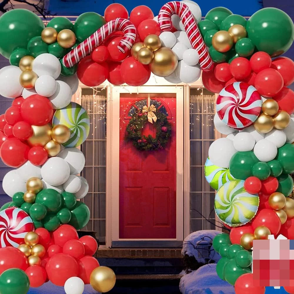 Christmas Green Balloons Arch Kit Red White Gold Balloon Garland Xmas Candy Cane Foil Globos Christmas Home Birthday Party Decor