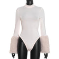 Winter Sexy Outfits for Woman 2 Piece Set Long Sleeve Fur Patchwork Bodysuit and Shorts Sets Female Matching Streetwear 2025 New