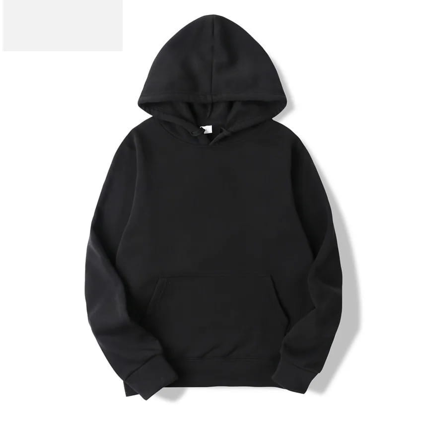 Sweat-shirt à capuche zippé en molleton épais noir pour homme, avec poche avant et poignets côtelés, conçu pour la chaleur et le confort.