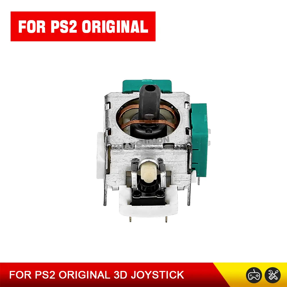 ps2 analog stick joystick replacement featuring a silver-colored metal analog stick with green plastic connectors and a black central shaft.