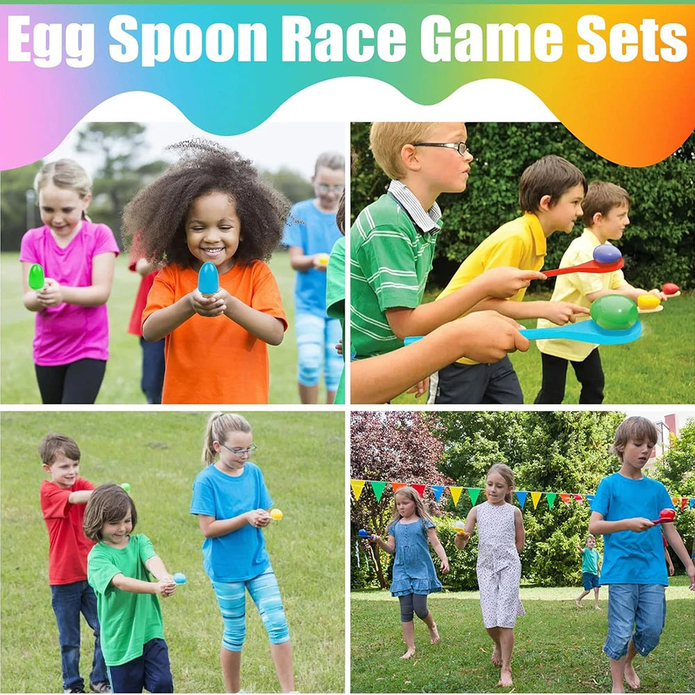Easter Party Spoon Race Game Set Wooden Egg Balance Game Relay Race Games for Kids  Eggs Hunt Game Outdoor Lawn Games