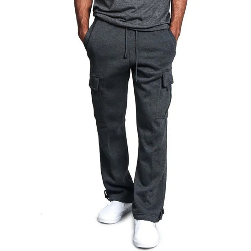 Men's Cargo Pants Loose Drawstring Sweatpants with Pockets Sports Straight Trousers Jogging Long Pants Hip Hop Streetwear