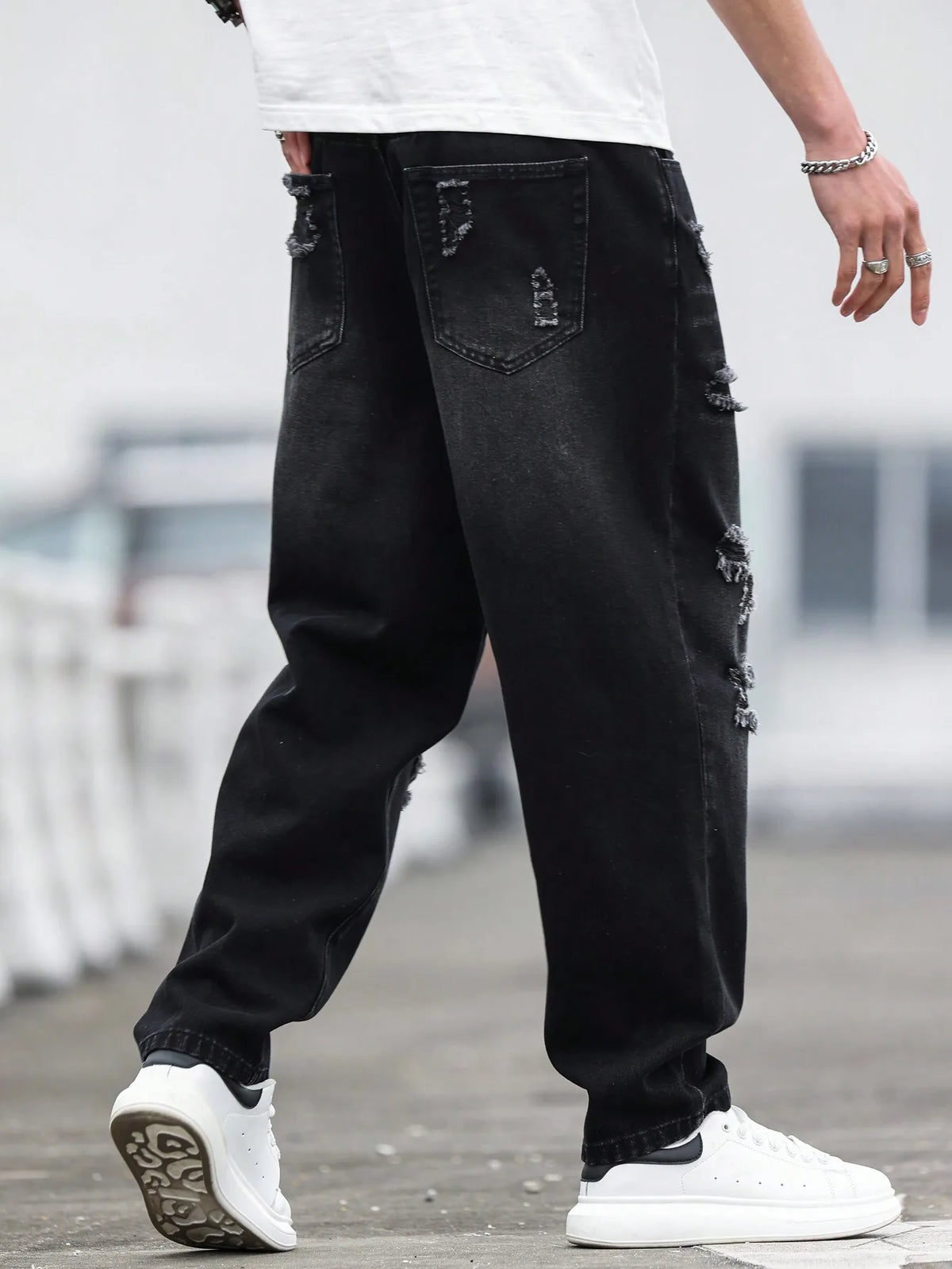 Men's Black Ripped Denim Harem Pants for Spring and Summer, Stylish and Minimalist, a Game - Changer for Lazy Outfits