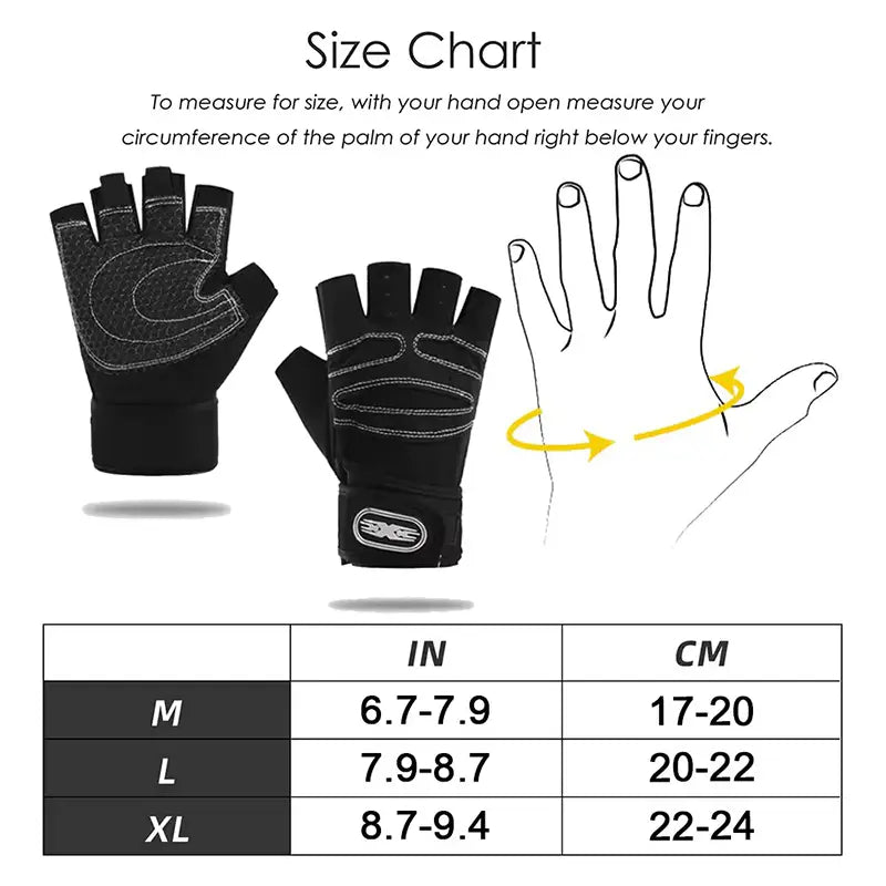 weight lifting gloves with wrist wrap showing the back side in black fingerless design with gray mesh panels white stitching and a branded logo on the wrist strap