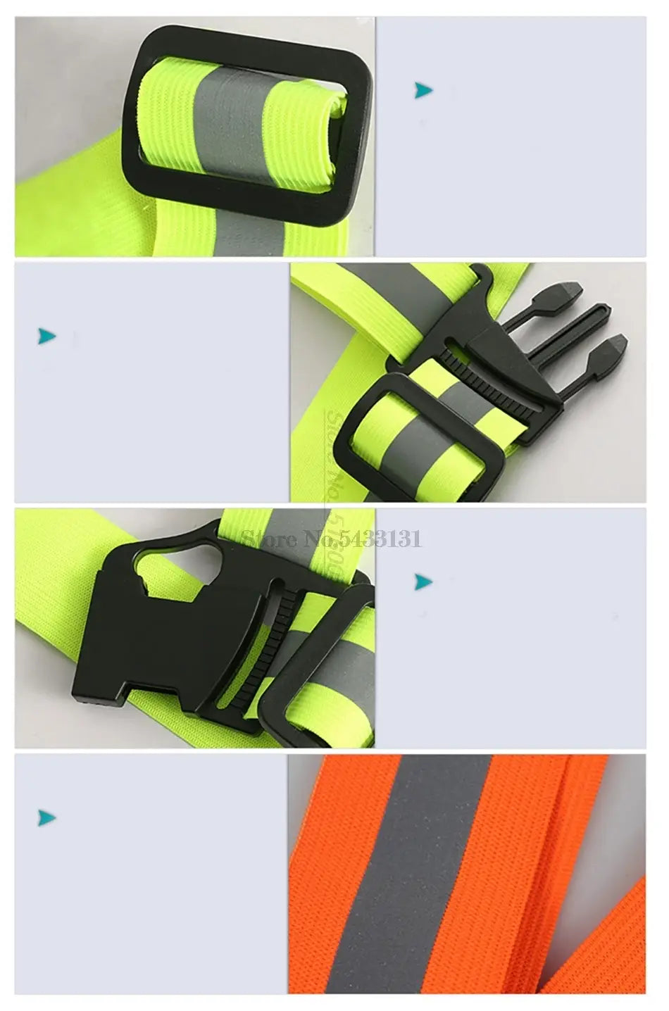 Bright neon yellow reflective motorcycle safety vest with black plastic buckles and gray reflective stripes designed for adjustable gear use.