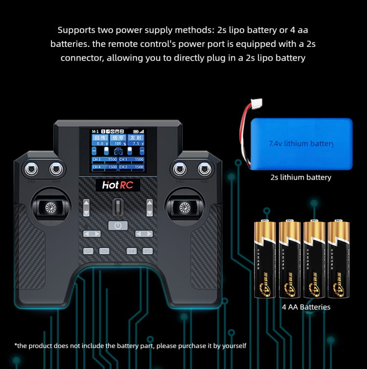 Ht-8a black hot rc brand remote control featuring a digital display and carbon fiber textured grips for precise model operation.
