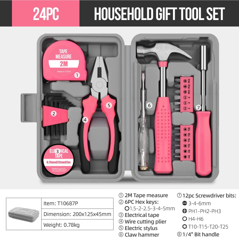 Hi-Spec Pink DIY Tool Kit with Electric Pen & CR-V Steel - Home Maintenance Hand Tools Set for Women & Car Care