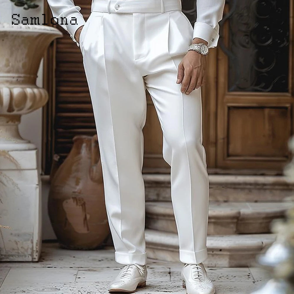 men white formal suit pants plus size elegant trousers with a sleek tailored fit and subtle creases