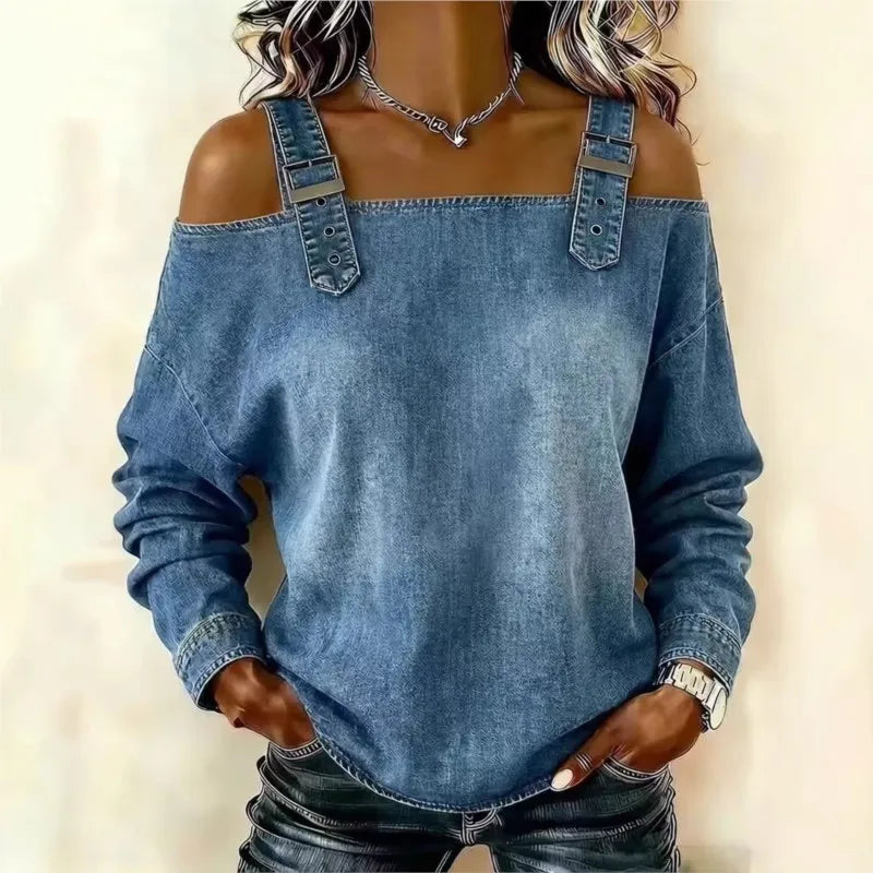 Women's Blouses Spring Summer Fall New Style Casual One-line Tie Shoulder Strap Long-sleeve Top Fashion Shirt For Women Clothing