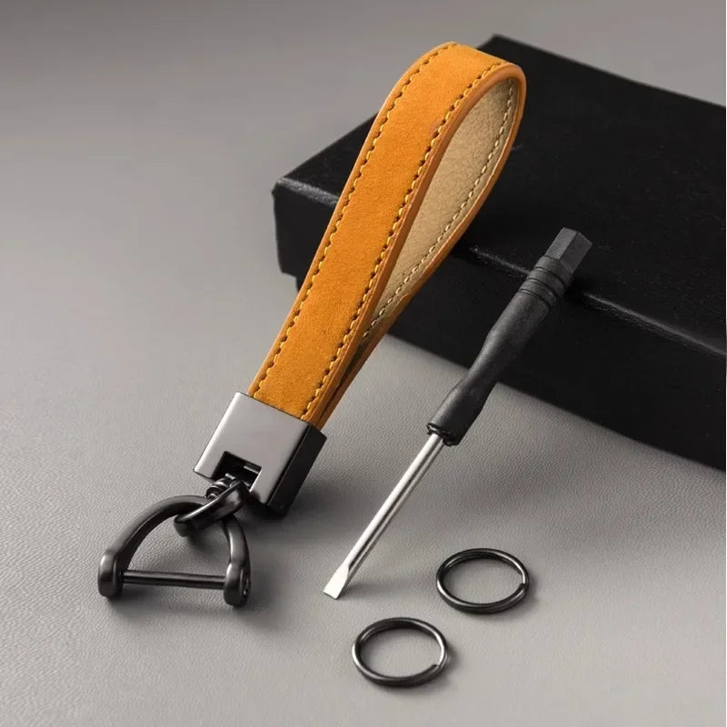 Car Key Chain Luxury Genuine Leather Keychain Pure Color Buckle Car Key Ring Car Accessories Gift Car Keychain Car Keychain