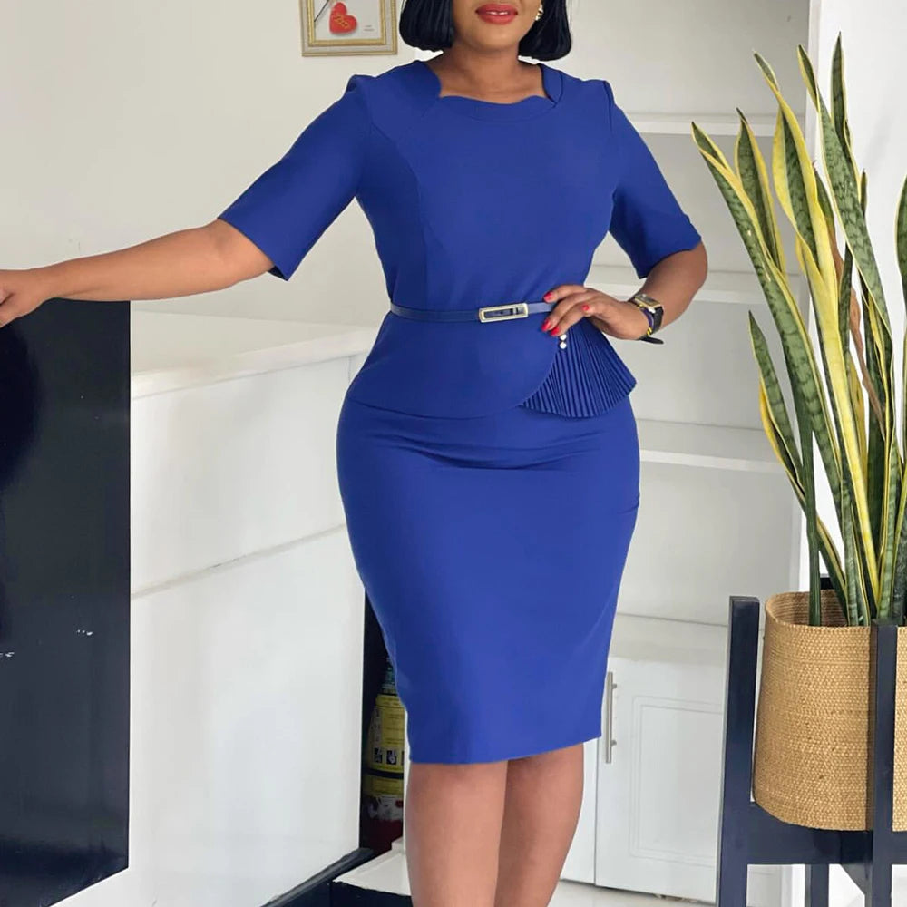 Office Dresses for Ladies 2026 Latest Summer Simple Elegant Half Sleeve Formal Church Dress Women Knee Length Pencil Peplum Dres