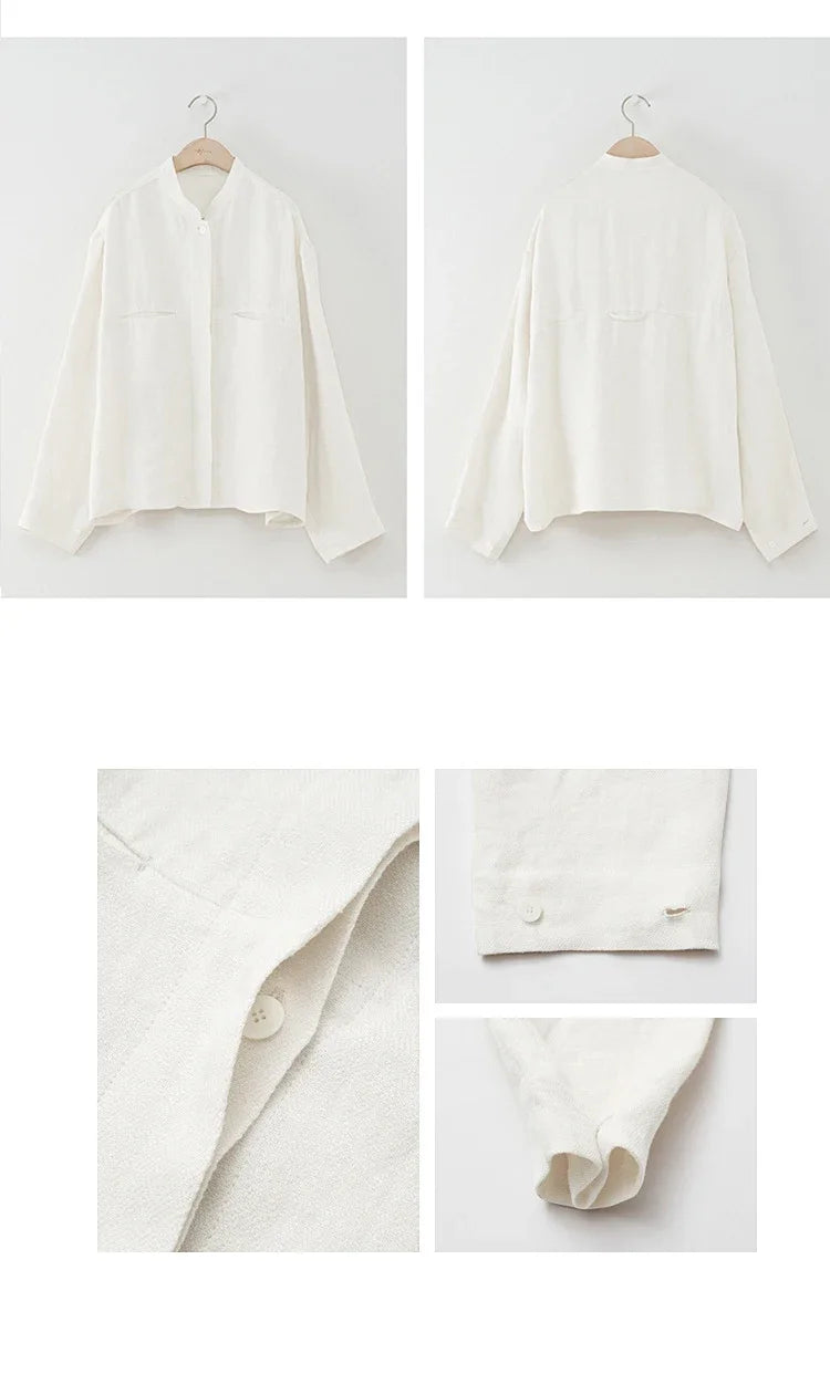 Chic 100% Linen Elegant Women Blouses Casual Loose Long Sleeve Button Up Shirts  Harajuku Oversized Shirt Camisas De Mujer