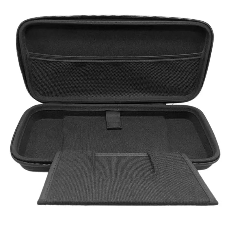 Black hard-shell storage bag for Asus Rog Ally Eva hard case with foam lining and zippered closure.