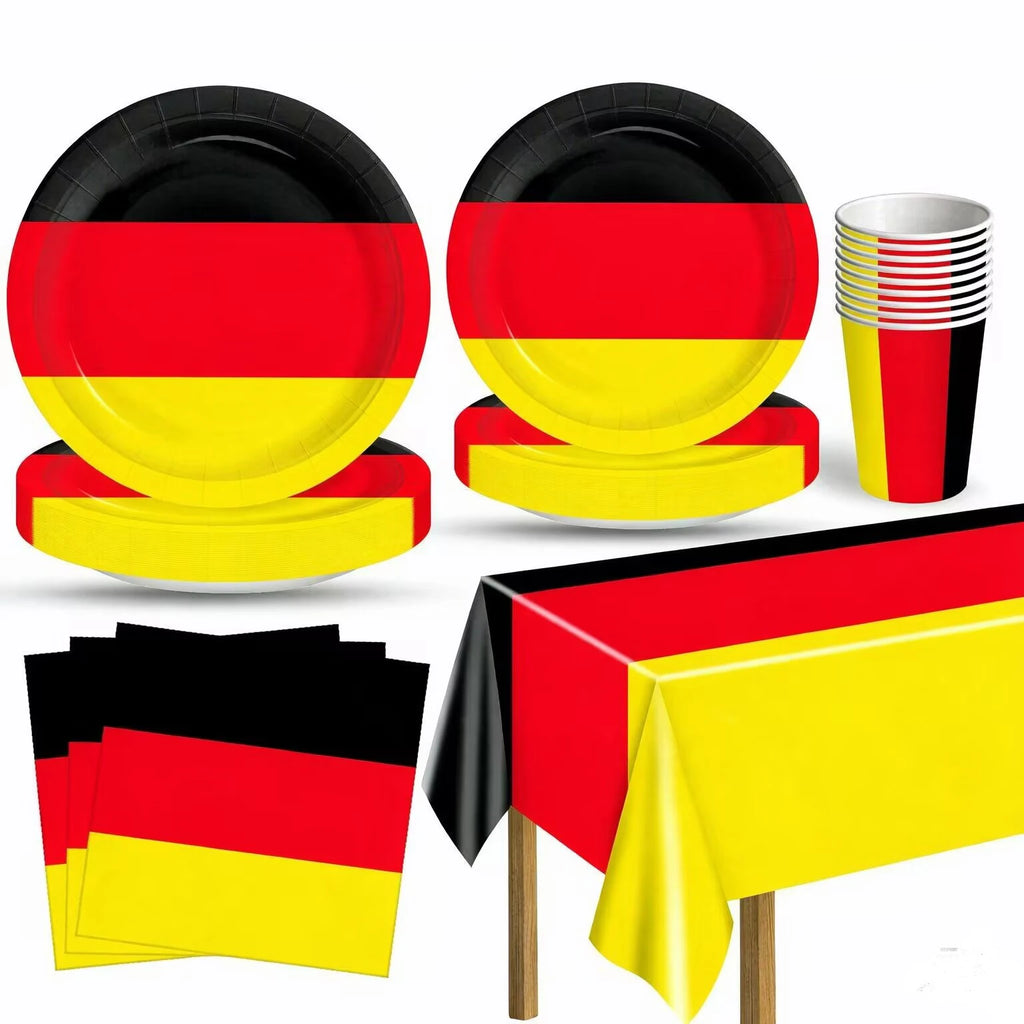 New German Flag Themed Disposable Tableware, Paper Cup Plates, Napkins, Tablecloths, Holiday Birthday Party Tableware and Suppli