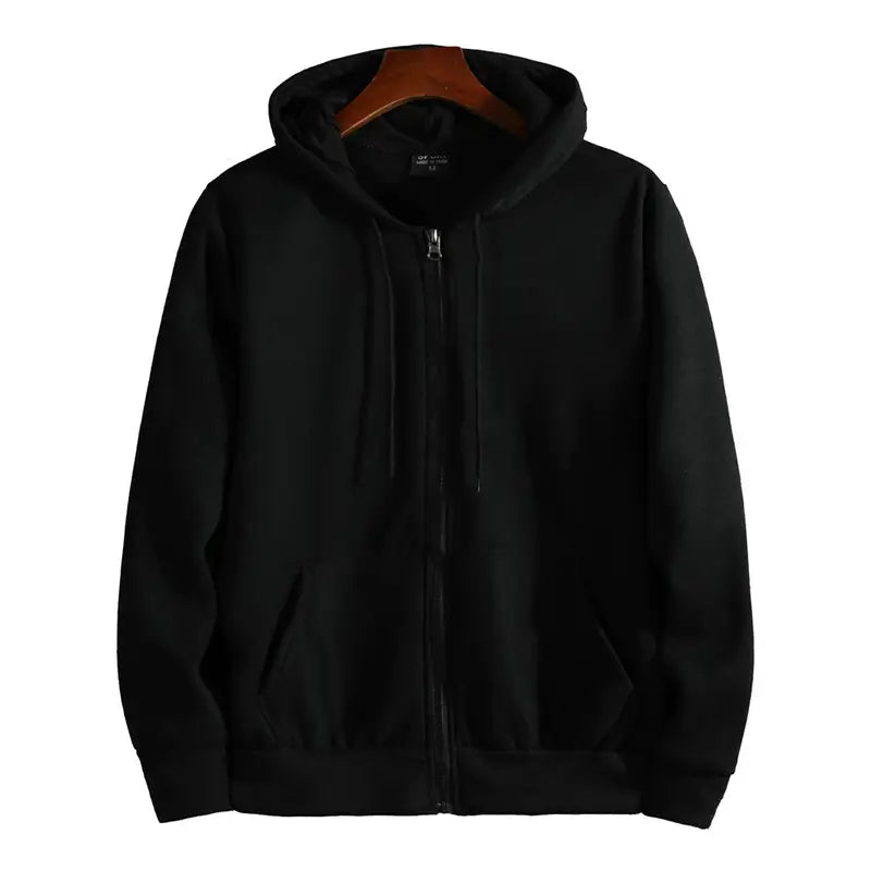 Men zip up hooded sweatshirt black cotton blend with hood front zipper closure and two side pockets for casual wear