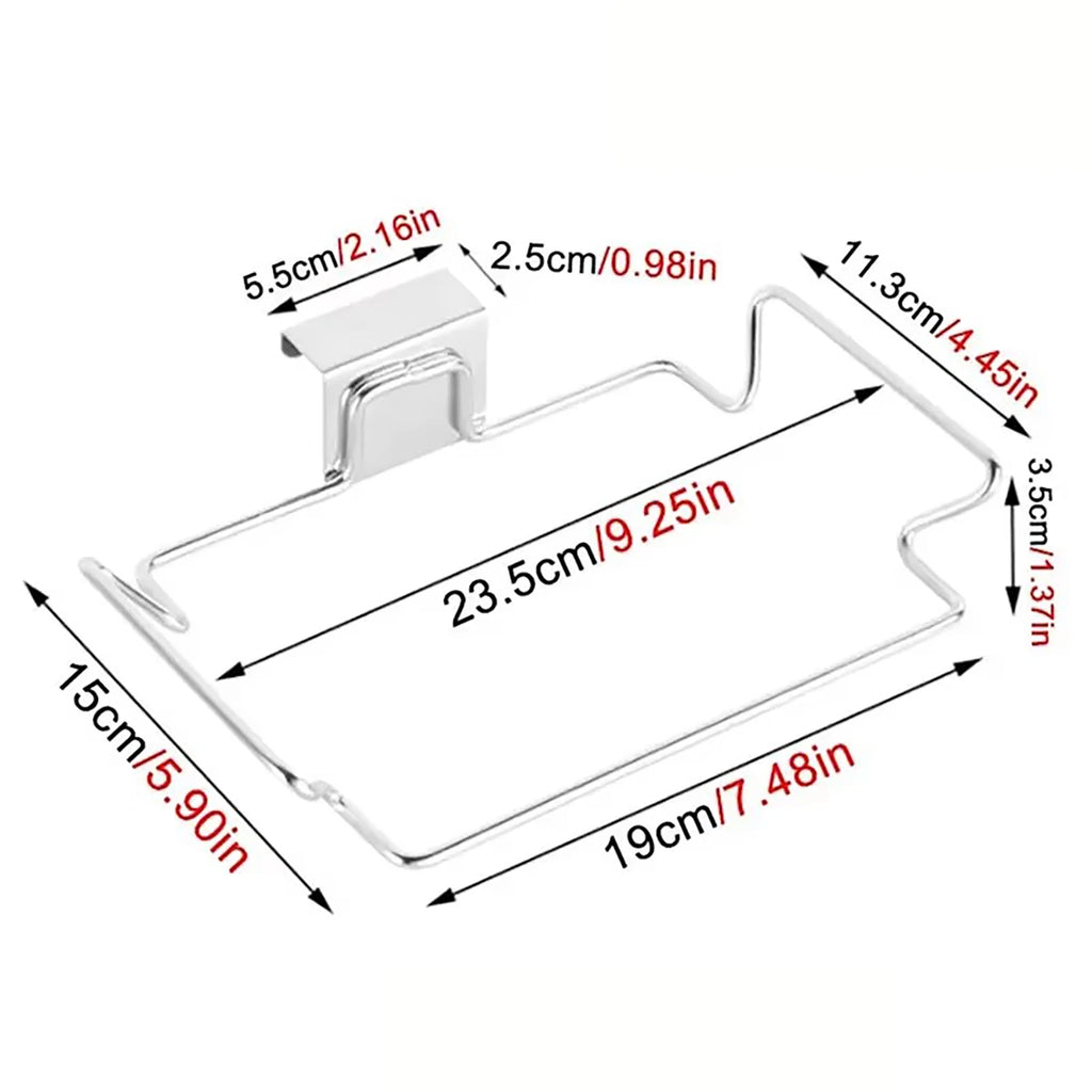 Kitchen Non Perforated Stainless Steel Garbage Rack With Hanging Bracket, Cabinet Door With Cloth And Garbage Bag Storage Rack