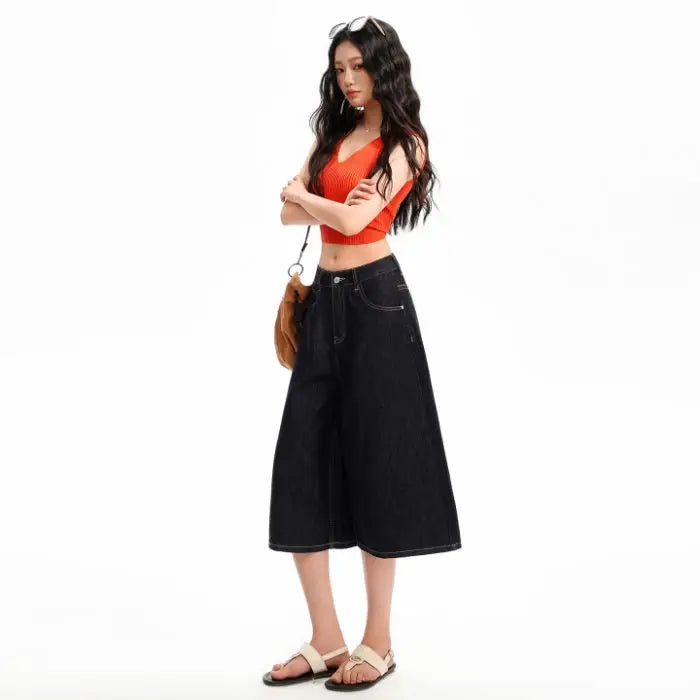 Korean Casual High Waisted Denim Shorts for Women Spring Summer Baggy Jeans Shorts Y2k A-Line Wide Leg Casual Jeans High Street