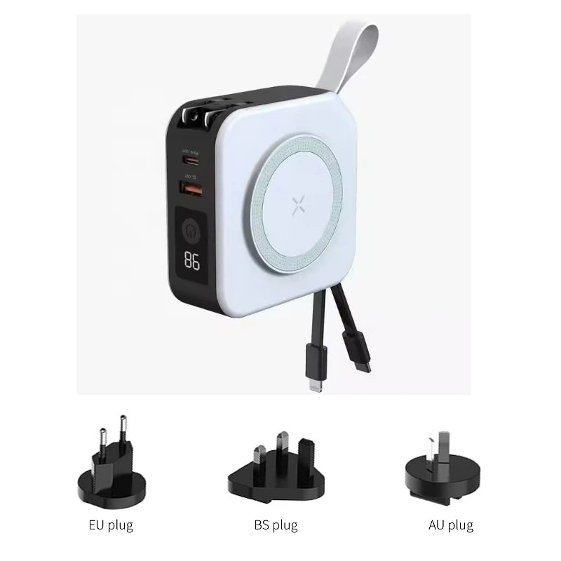 Wireless Powerbank Magnetic with Plug Cable Fast Charging Ugreen for IPhone15P External Spare Mobile Camping Qi2 3in1 Charger