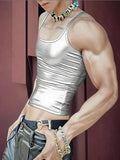 Men's Streetwear Vintage Shiny Tank Tops Fashionable Slim Fit Stretch Crop Camisoles Men Summer Casual Sleeveless U Neck Vests