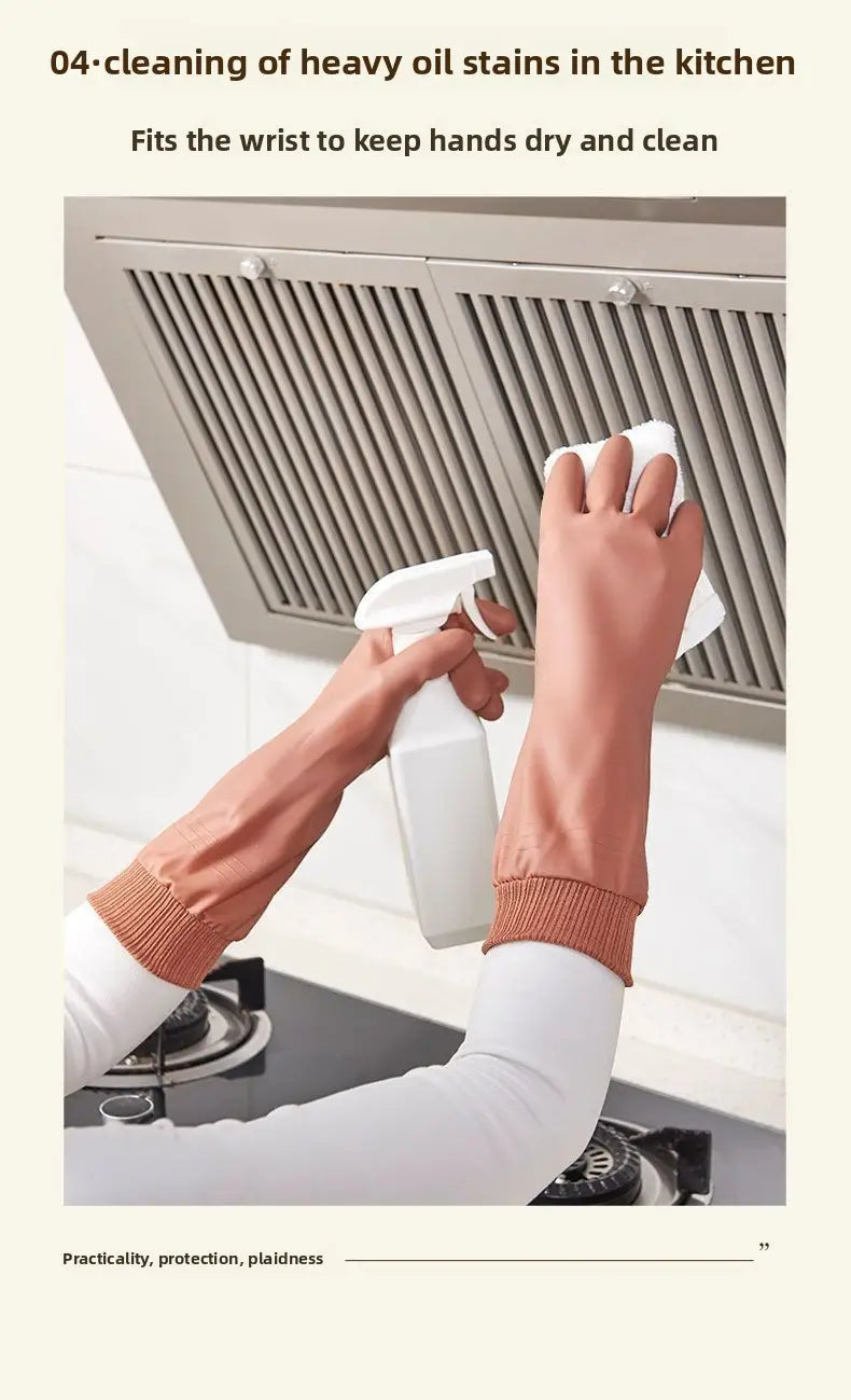 Gants de vaisselle imperméables pour femmes, en coton, avec un poignet côtelé et un ajustement serré au niveau du poignet, pour le nettoyage de la cuisine.