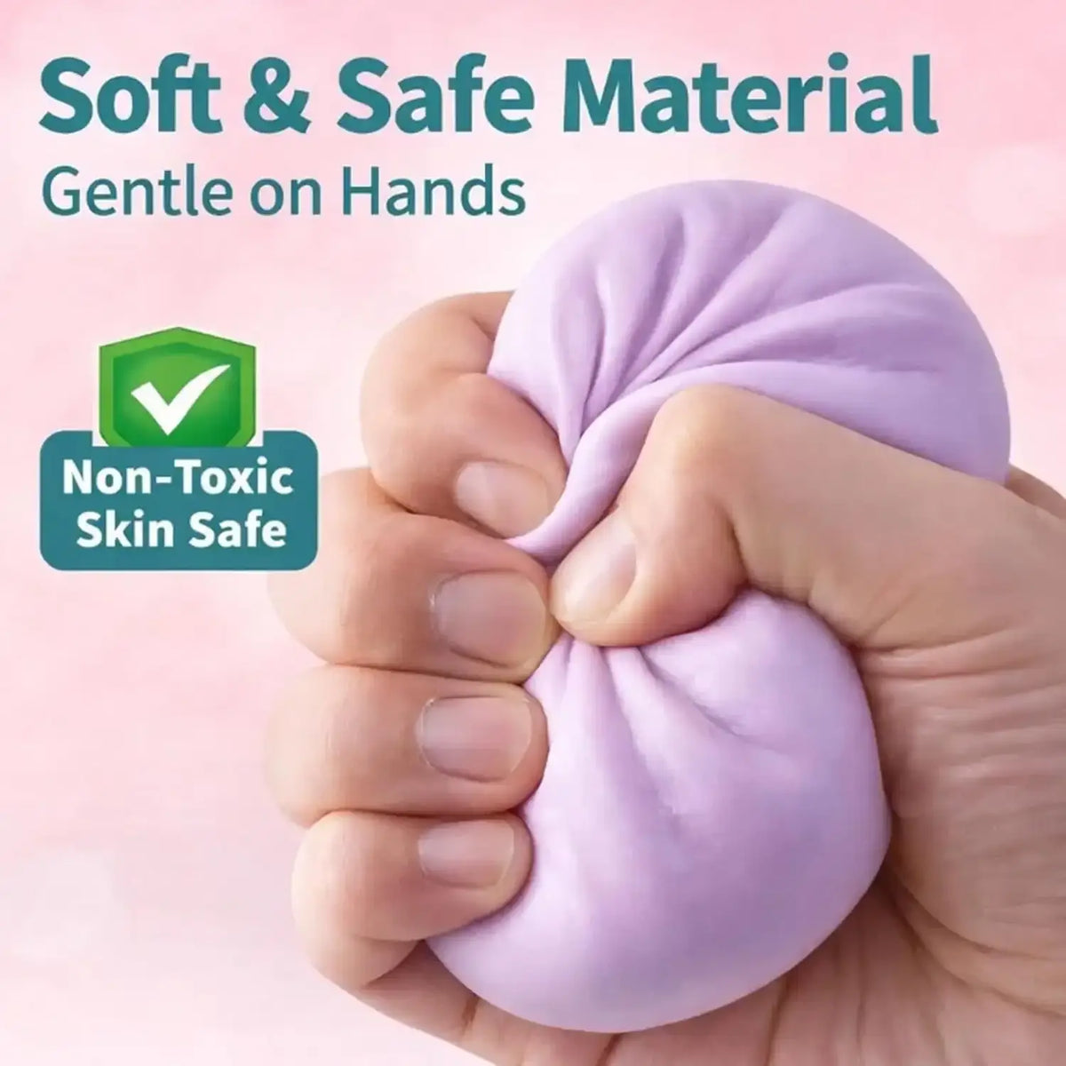 A lavender-colored colorful squeeze dumpling sensory toy stress ball viewed from the front showing its soft texture