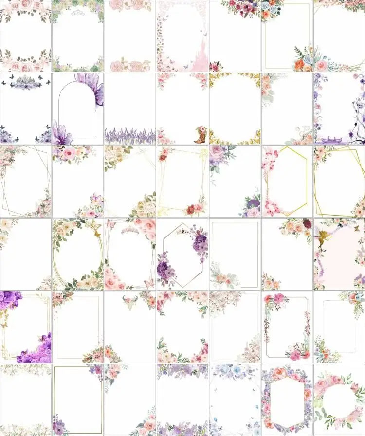 Jewish blessing card acrylic keychain party favor 10pcs featuring delicate floral border designs with watercolor-style roses and lavender accents in soft pastel hues arranged within geometric frames.