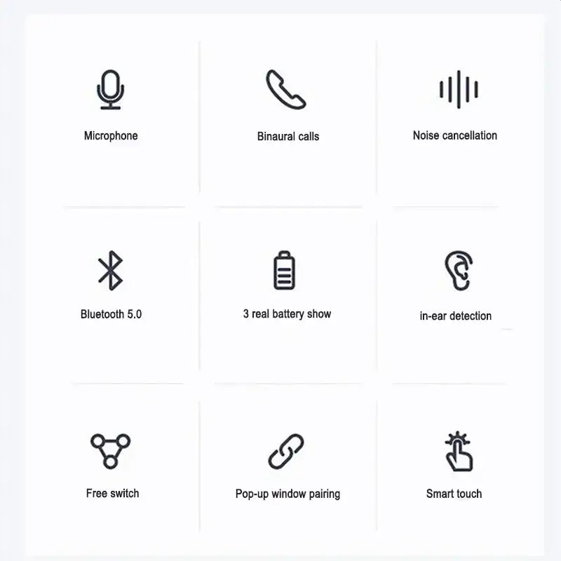 Kabellose Bluetooth-Ohrhörer mit aktiver Geräuschunterdrückung, mit Bluetooth-5.0-Konnektivität, schlankem modernem Design in Schwarz; bieten Geräuschunterdrückung und In-Ear-Erkennung.