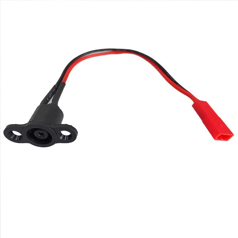 black plastic power connector with red and black wires leading to a red rectangular plug for m365 electric scooter charging port replacement set