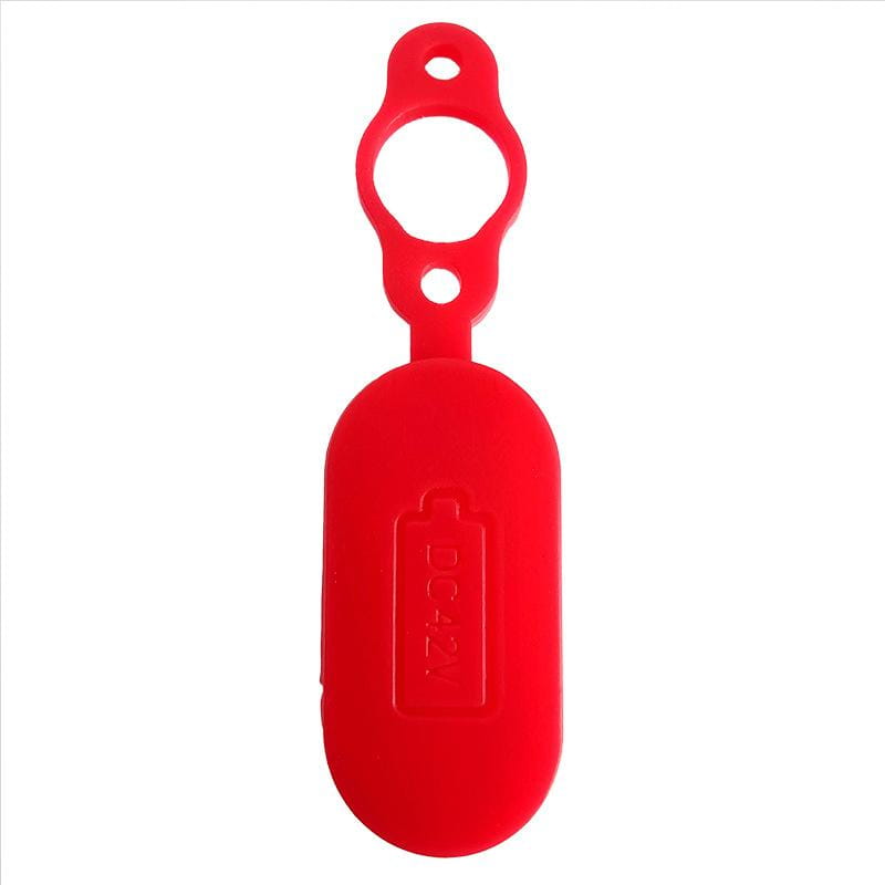 red silicone battery case with a looped top for attachment shown from the back for m365 electric scooter charging port replacement set