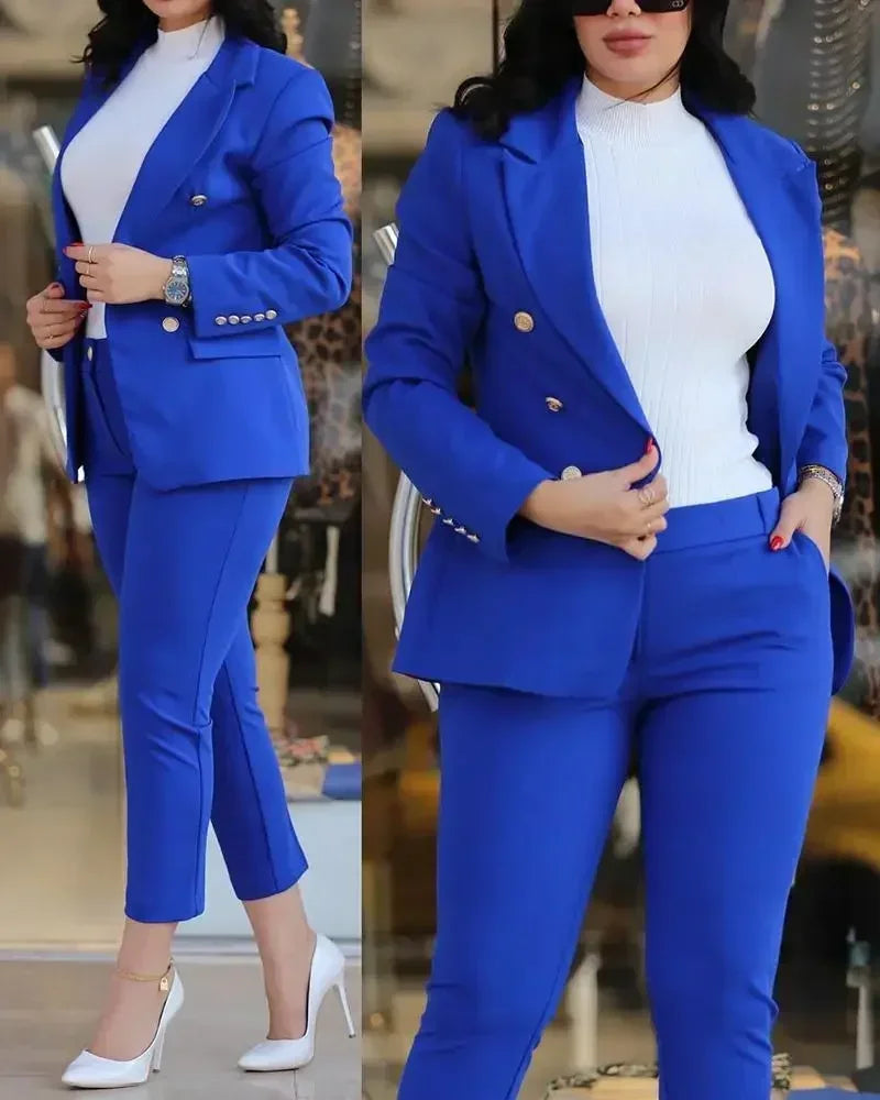 2026 Women Formal Jacket & Trousers Office Lady Outfits Autumn Women Two Pieces Set Print Blazer Coat & Pants Suit Sets Female