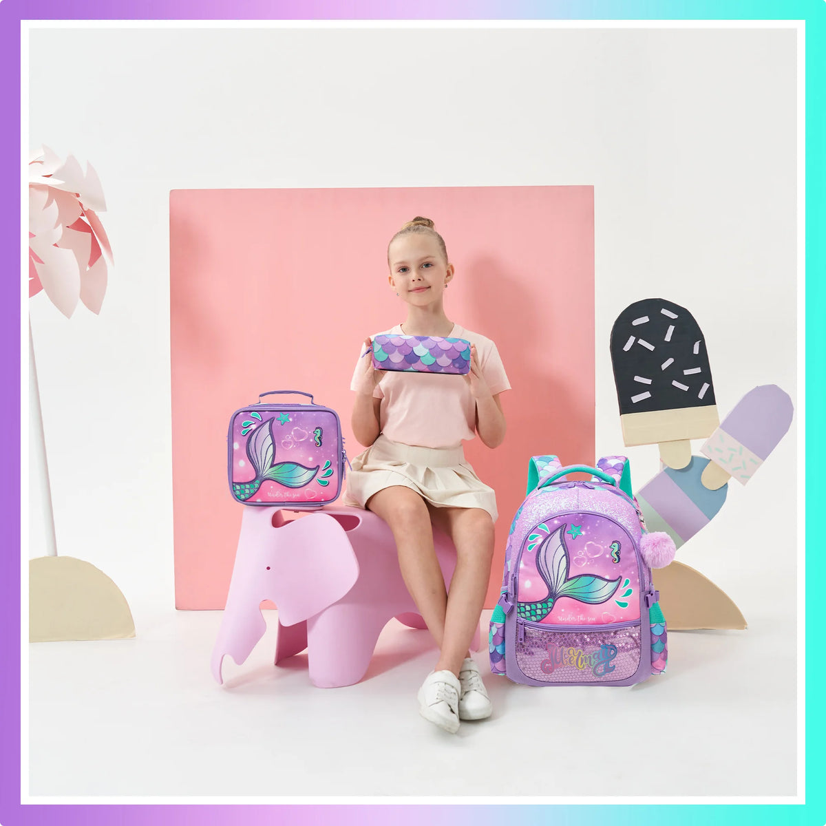 Kids Backpacks for Girls School Bag with Lunch Box School Backpack for Girls Set Cute Bookbag for Kindergarten