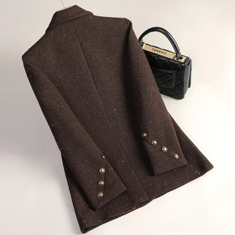 Women Wool Blazers Autumn Winter Jacket Coat New High-end Temperament Casual Suit Ladies Office Double Breasted Blazer Outerwear