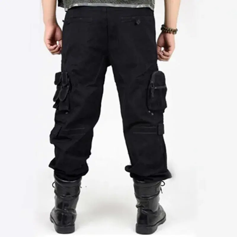 Schwarze Herren-Tactical-Cargo-Hosen aus Baumwolle mit mehreren Taschen und einem robusten, zweckmäßigen Design