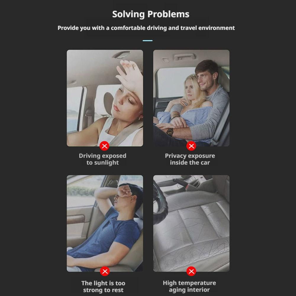 Black retractable mesh car window sunshade designed to block sunlight, provide uv protection, enhance privacy, and prevent high temperature aging in a car interior.