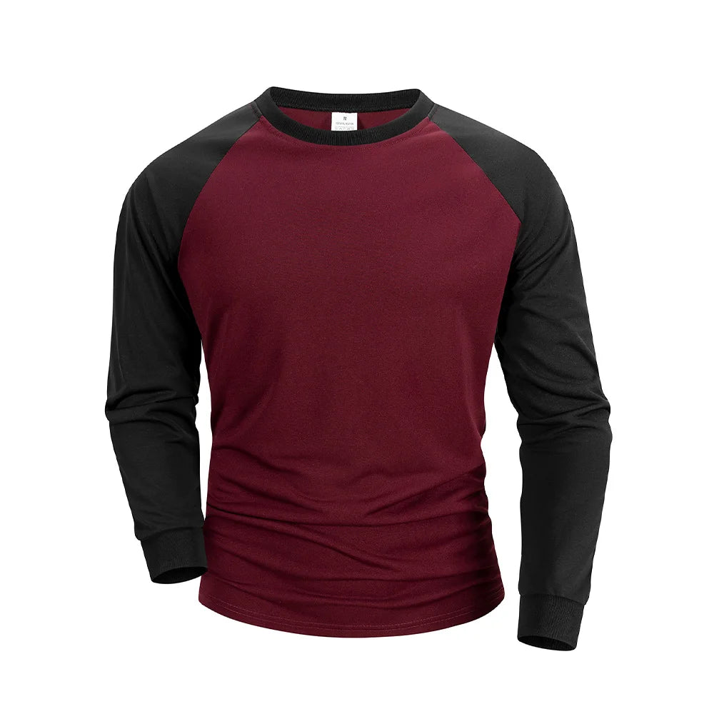 Men's T-shirts O-neck Long Sleeve Casual Raglan Sleeves Color Matching for Men Spring Basic T-shirt Top Men's Clothing
