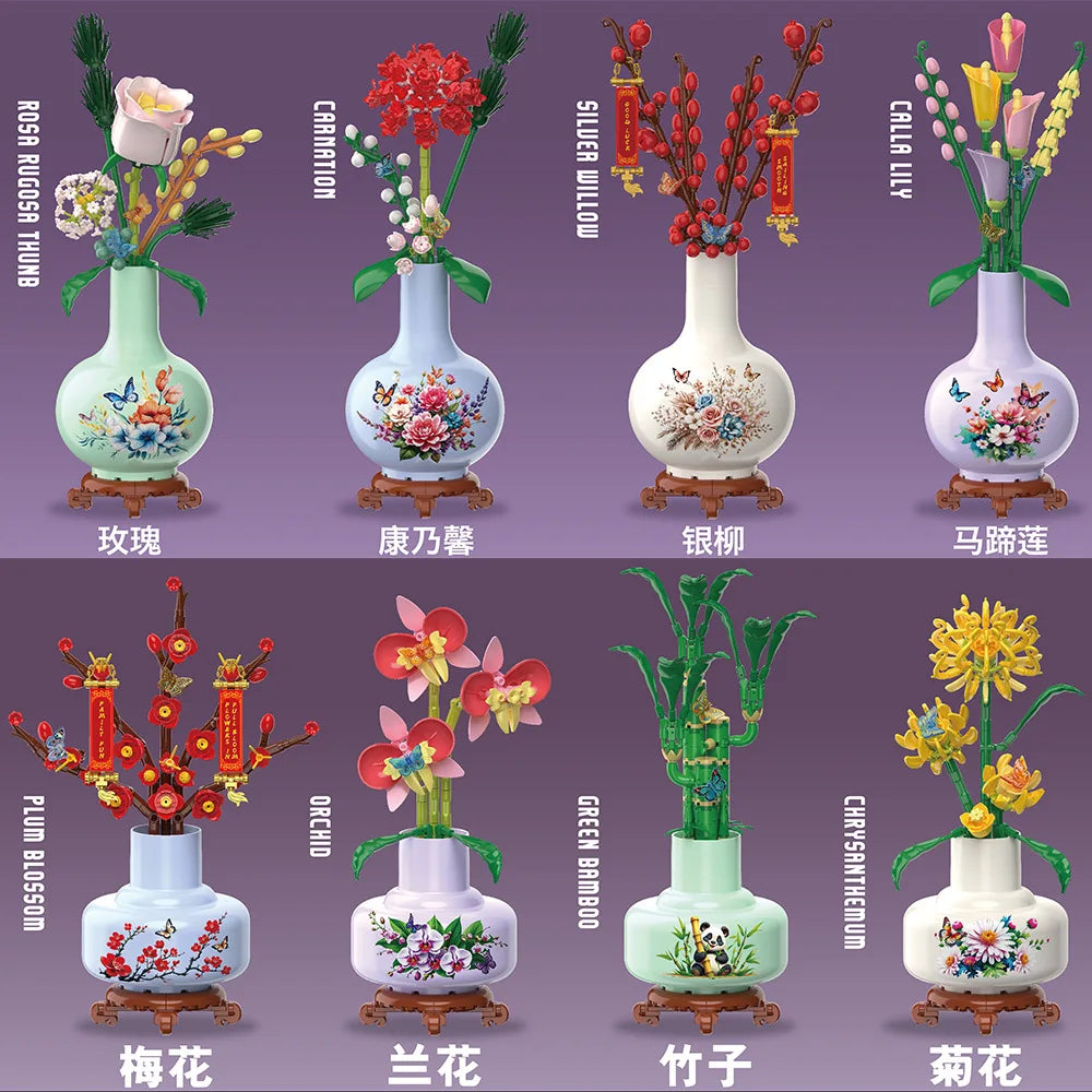 Building Block Flower Toys Small Particle Assembly Building Blocks Potted Plants Children Plant Desktop Decoration Toys Kid Gift