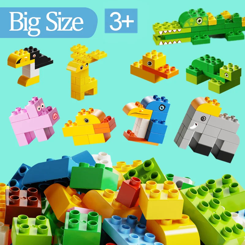 Big Blocks Bulk Building Blocks for Kids Toddlers Creative Gifts for Kids Compatible Duplo Animal Train Bricks Set Toys