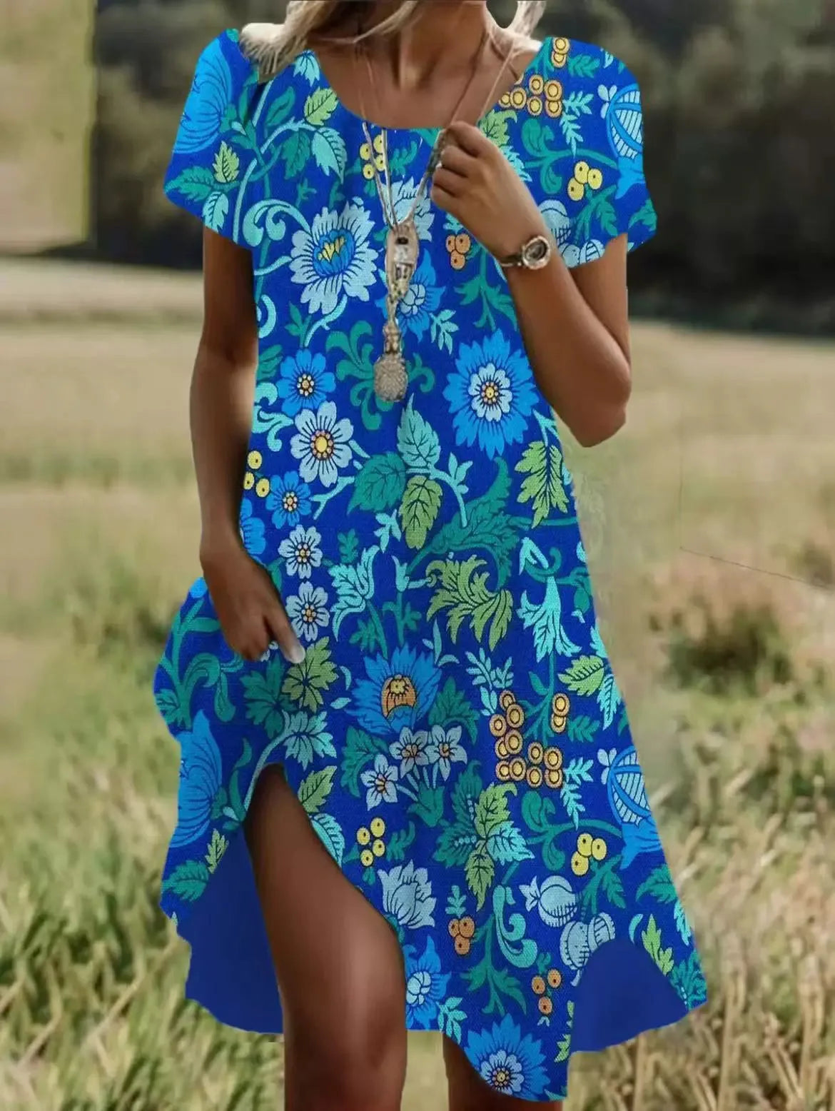 Women's Dresses Ethnic Short-sleeved O-neck Summer Fashion Printed Street Vacation Beach Midi Skirt