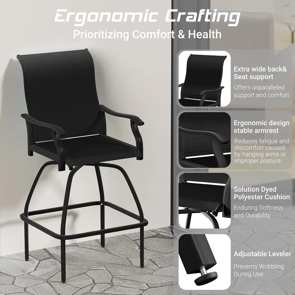 Outdoor Swivel Bar Stools 2pcs Textilene Padded Patio Bistro Furniture All-Weather Stability, Customized