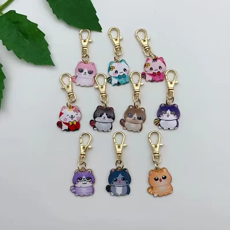 10pcs cute cat keychains, suitable for wallet accessories, pet ID cards, backpacks, mobile phone pendant gifts, the best choice