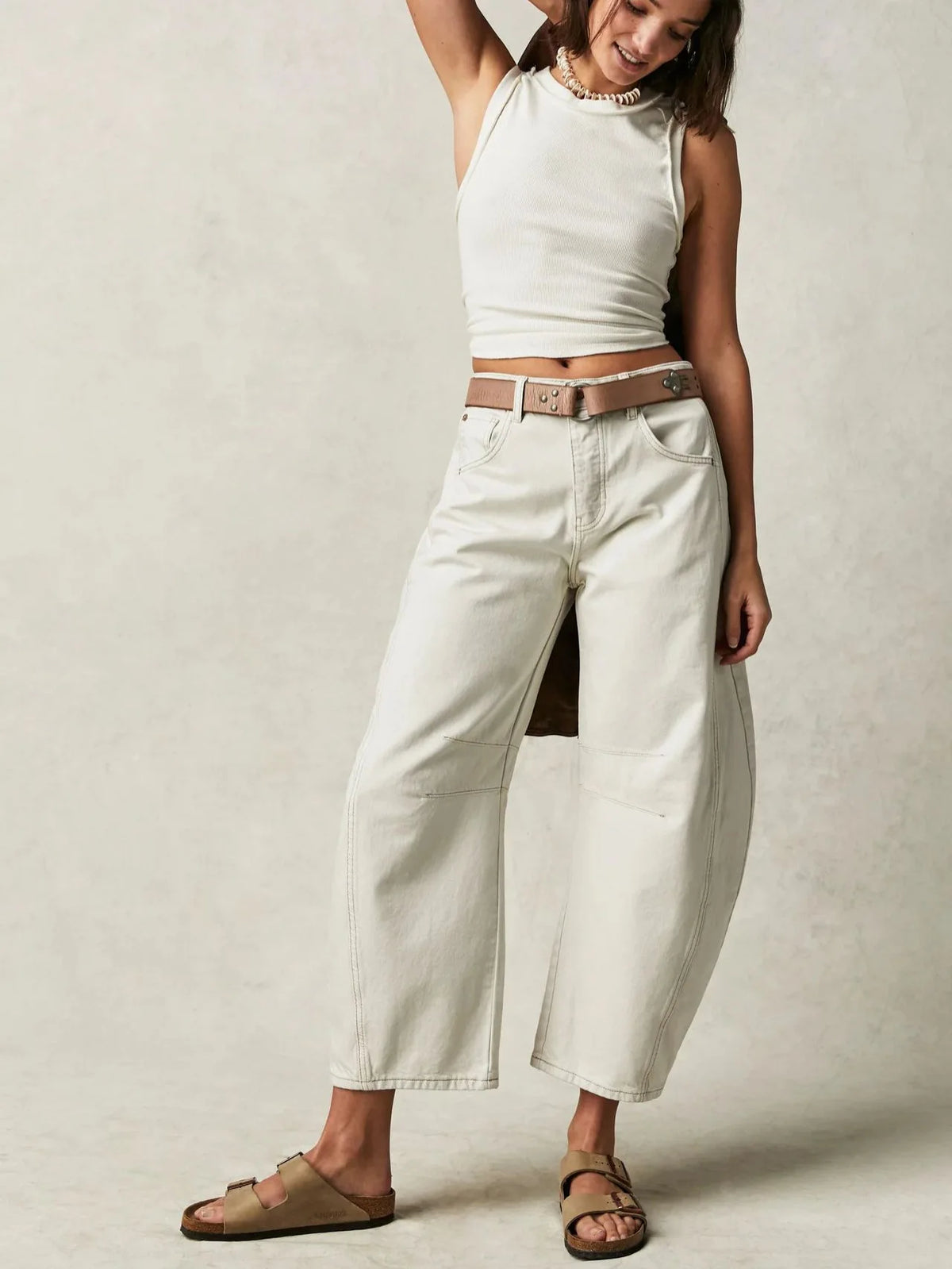 Cotton Denim Long Jeans for Women Trousers Casual High Waisted Jeans Cropped Pants Spring Summer Boho Beach Ladies Baggy Jeans
