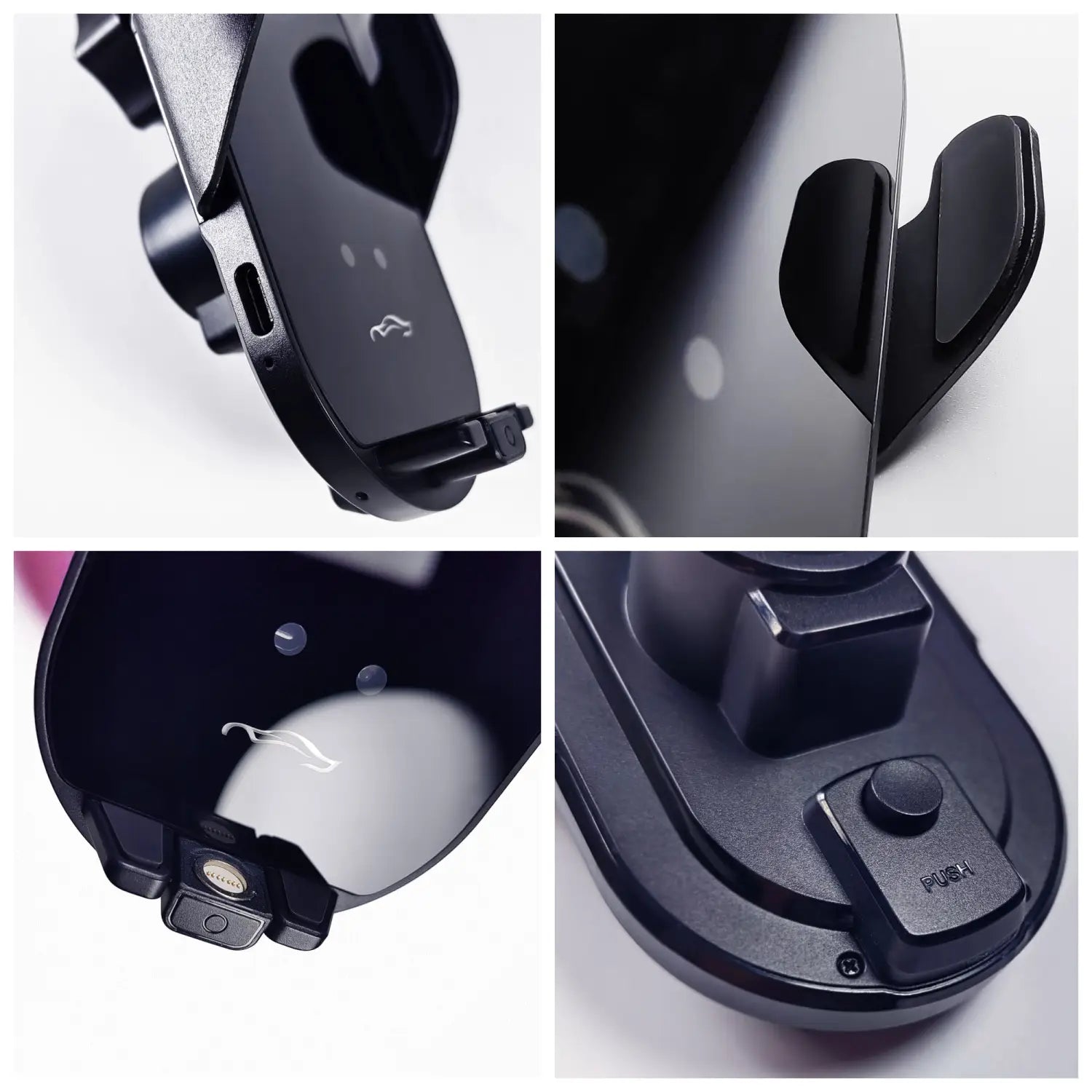 Support de téléphone Ford F150 noir avec montage de charge sans fil, design minimaliste élégant et mécanisme de serrage pour charge magnétique