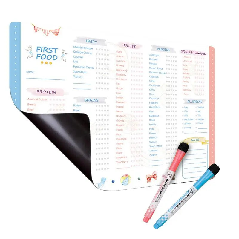 Baby First Foods Checklist Magnetic Repeatable Baby Feeding Tracker Weaning Essential Reusable Toddler Food Chart Fridge Magnet