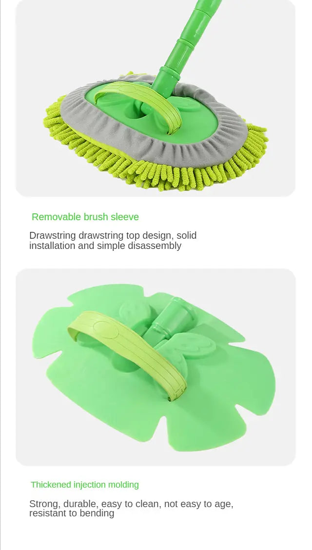 Fregona telescópica para lavado de coches con cabezal de fregona de microfibra verde y gris y funda de cepillo desmontable para una limpieza versátil.