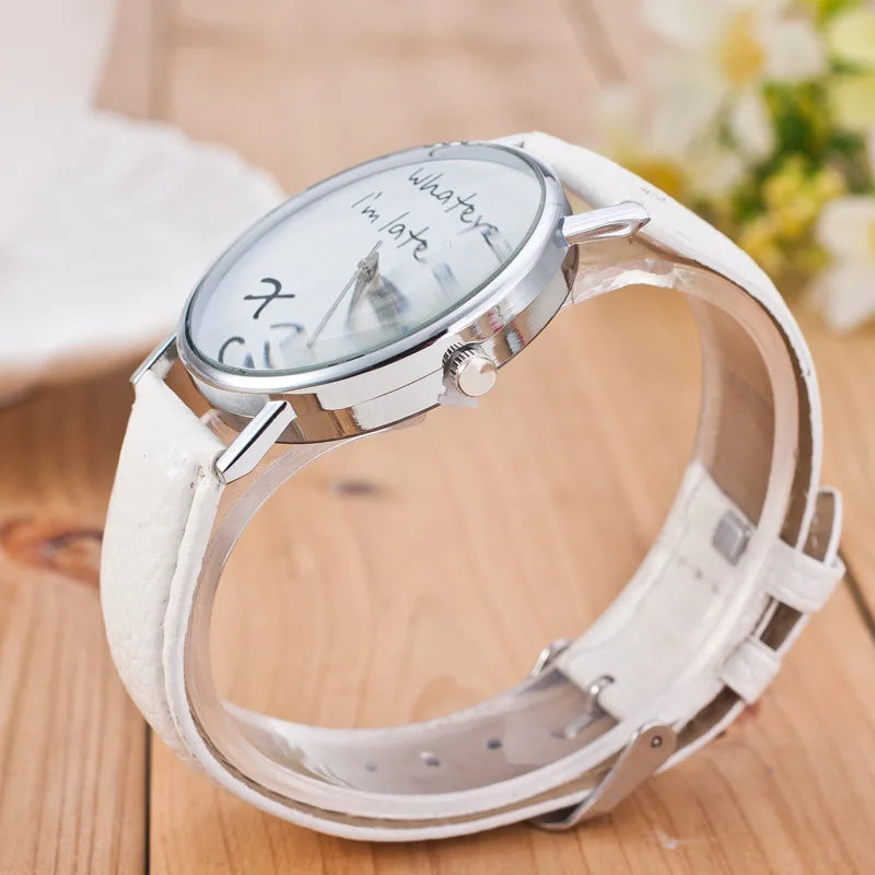 Simple Women Watch Ladies Dress Big Dial Leather Watches Whatever I Am Late Anyway Letter Watch for Students Reloj Mujer