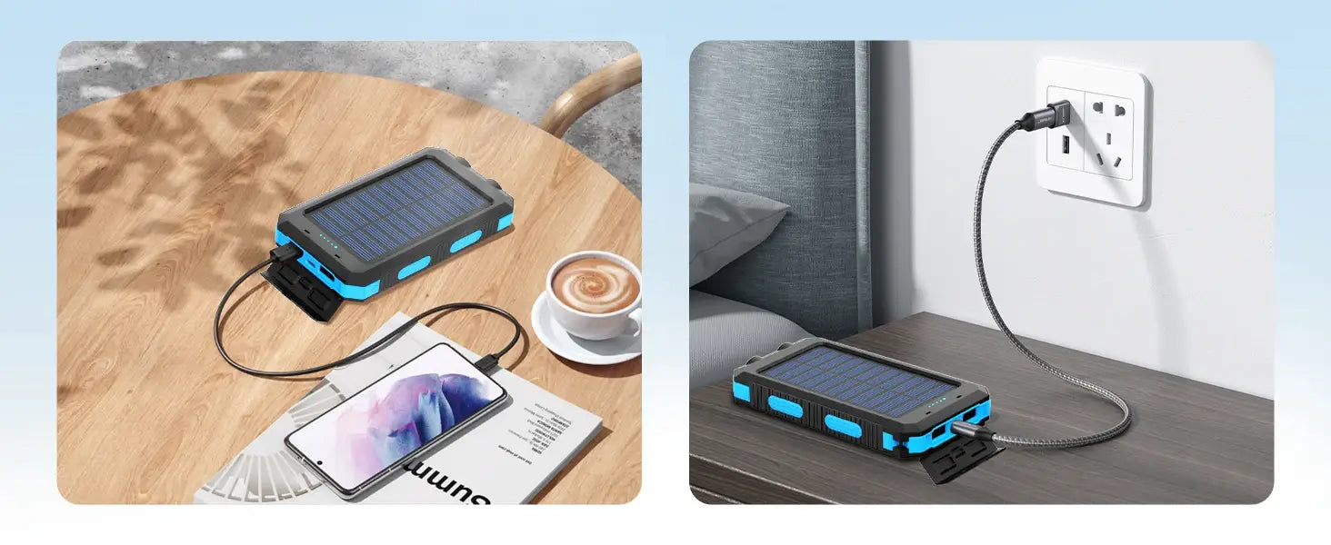 Robuste Solar-Powerbank Blau und Schwarz mit 50000 mAh, tragbares Ladegerät mit integrierter Batterie und langlebigem Design für den Einsatz im Freien