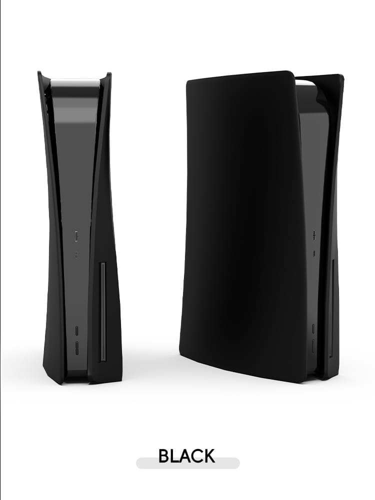 Black ps5 disc console replacement shell with sleek curved design and glossy finish for ps5 disc drive enhancement