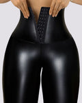 Women's Pants 2024 Spring Fashion Hook Front Liquid Gloss Sauna Sweat Pu Leather High Waist Casual Skinny Daily Long Leggings