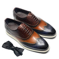 Men's Dress Sneakers Genuine Leather Italian Full Grain Cowhide Wingtip Brogue Oxfords Business Casual Formal Shoes Brown / Blue